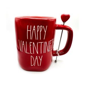 ★ NWOT Rae Dunn “Happy Valentine’s Day” Mug with Heart Stirrer - Red/Pink ★
